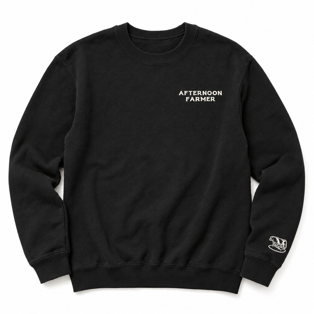 Afternoon Farmer Logo Crewneck in Black, full front