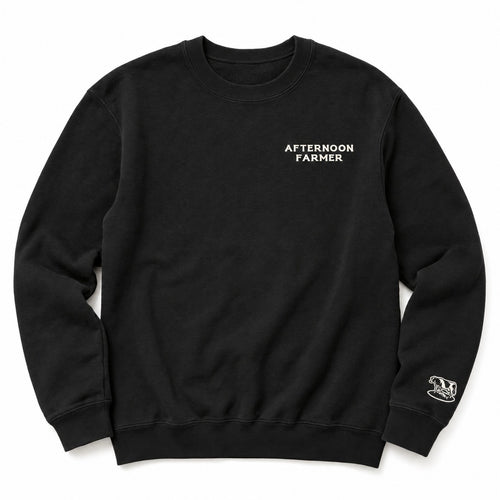 Afternoon Farmer Logo Crewneck in Black, full front