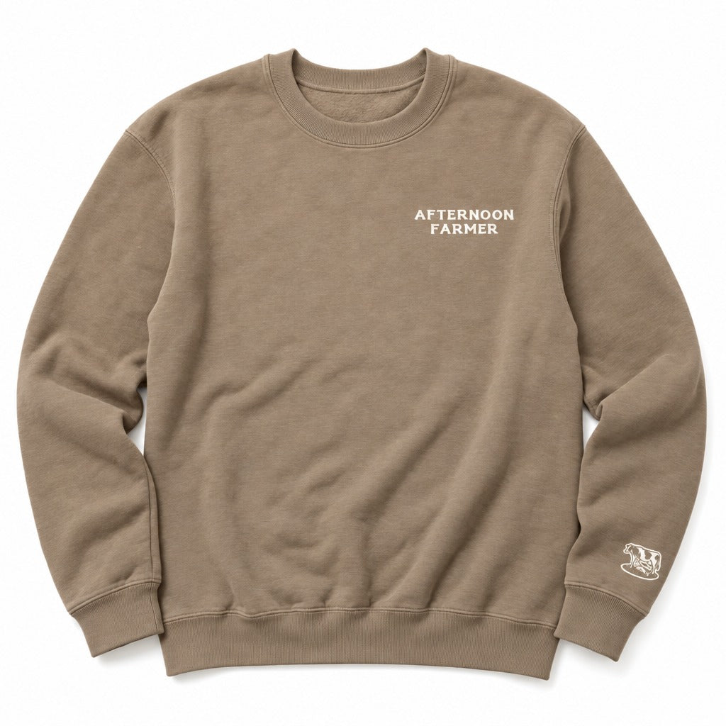 Afternoon Farmer Logo Crewneck in Latte, full front
