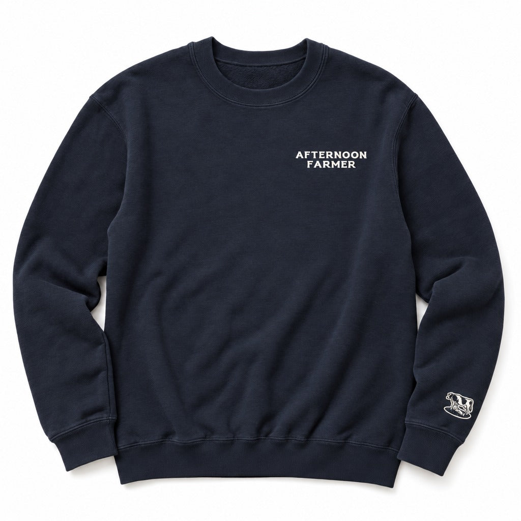 Afternoon Farmer Logo Crewneck in Navy Blazer, full front