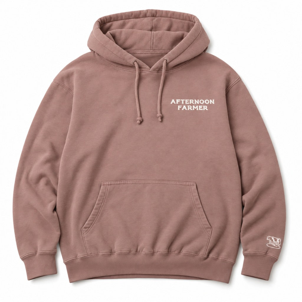 Afternoon Farmer Logo Hoodie in Dusty Rose, full front