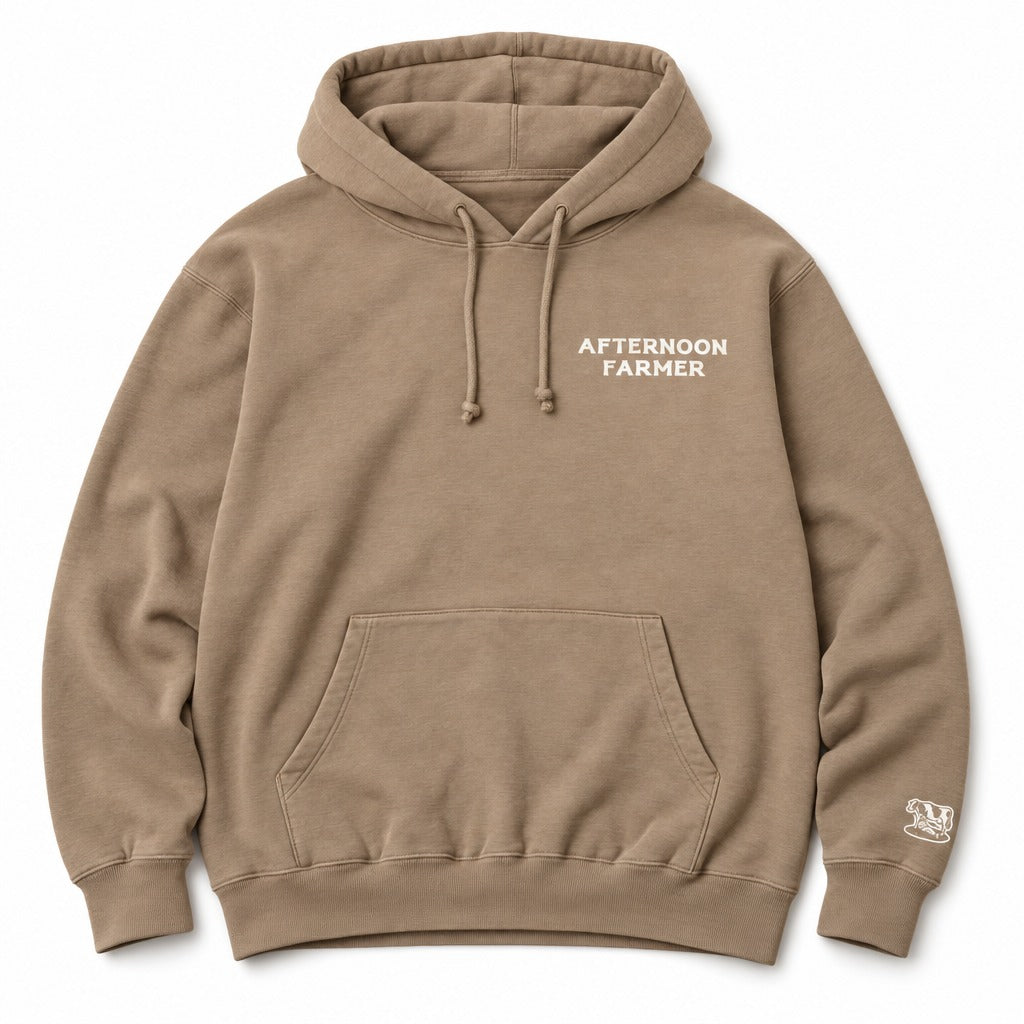 Afternoon Farmer Logo Hoodie in Latte, full front