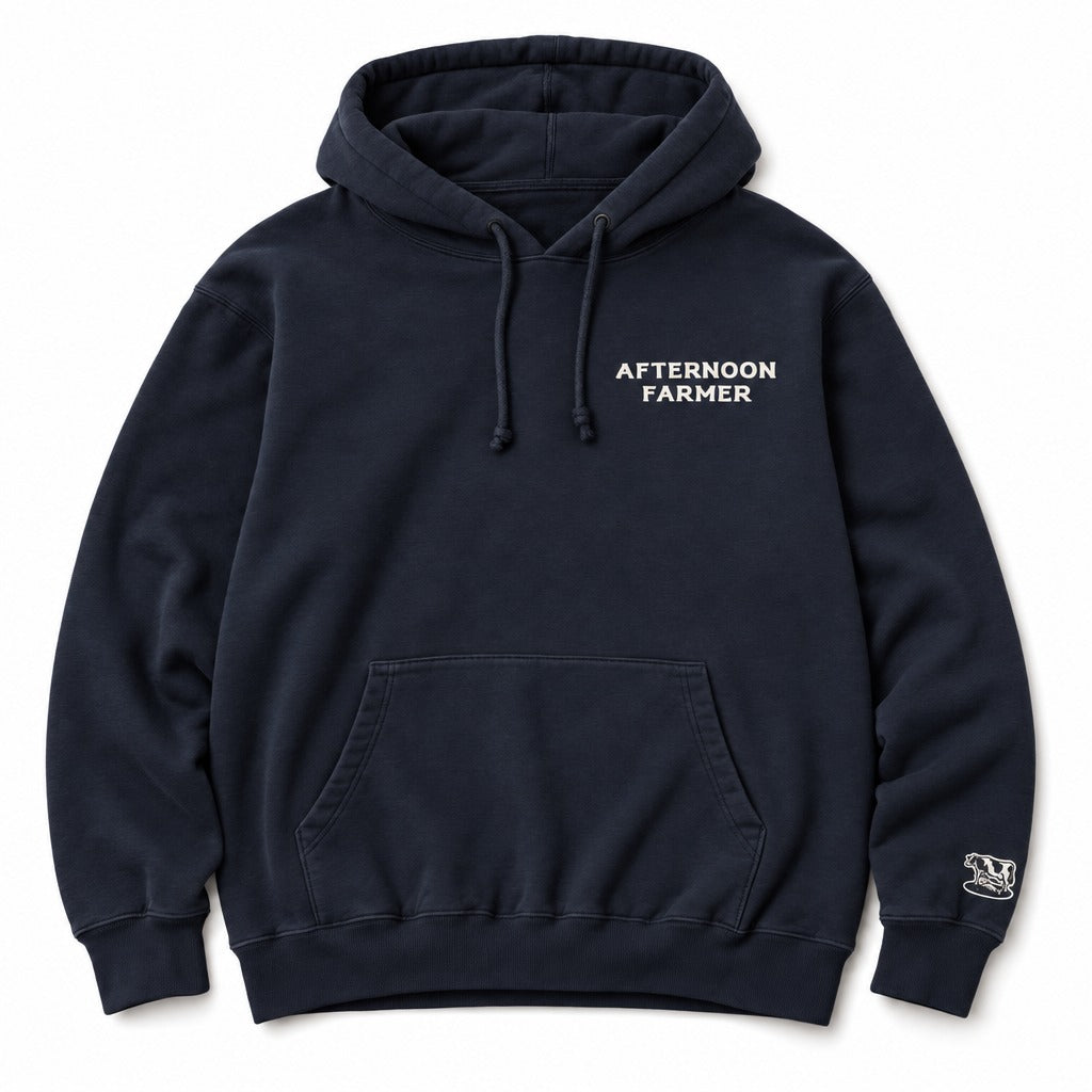 Afternoon Farmer Logo Hoodie in Navy Blazer, full front