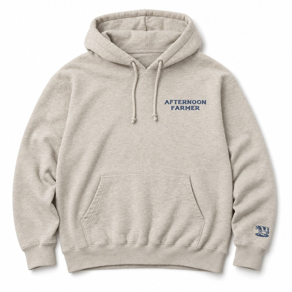 Afternoon Farmer Logo Hoodie in Oatmeal Heather, full front