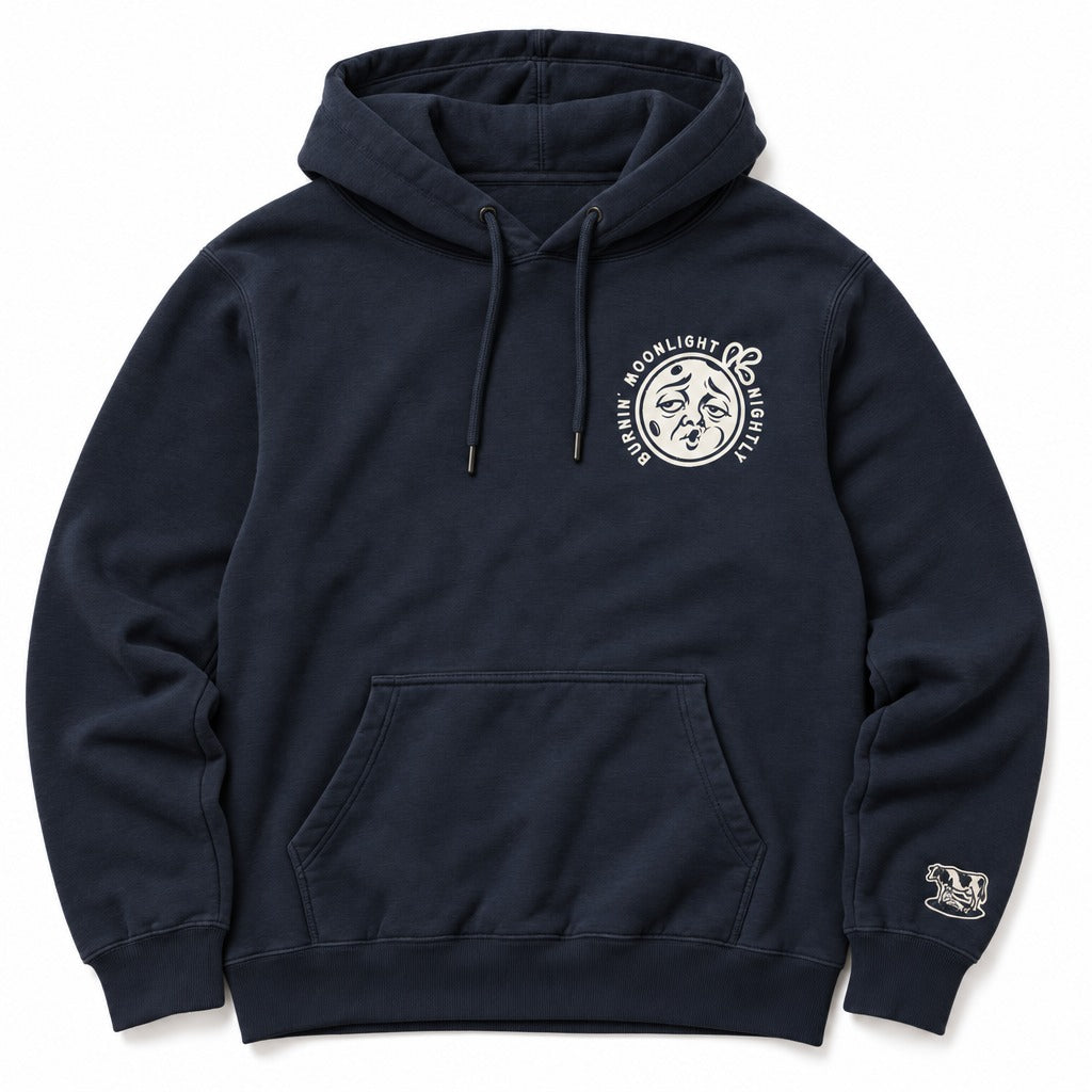 Burnin’ Moonlight Hoodie in Navy Blazer, full front
