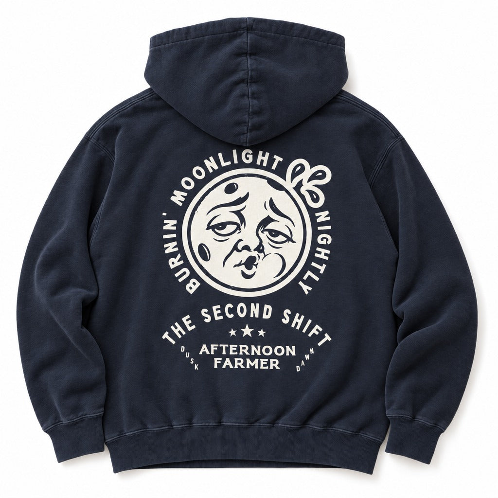 Burnin’ Moonlight Hoodie in Navy Blazer, full back