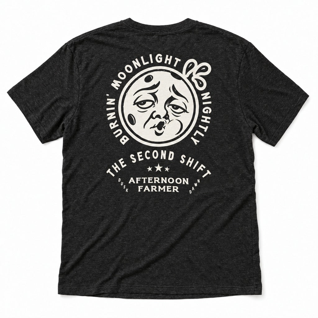Burnin’ Moonlight Tee in Black Heather, full back