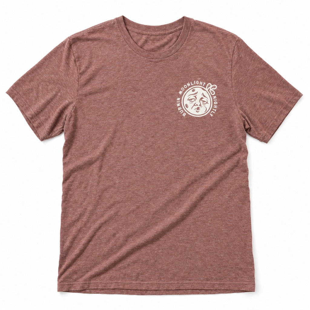 Burnin’ Moonlight Tee in Heather Mauve, full front