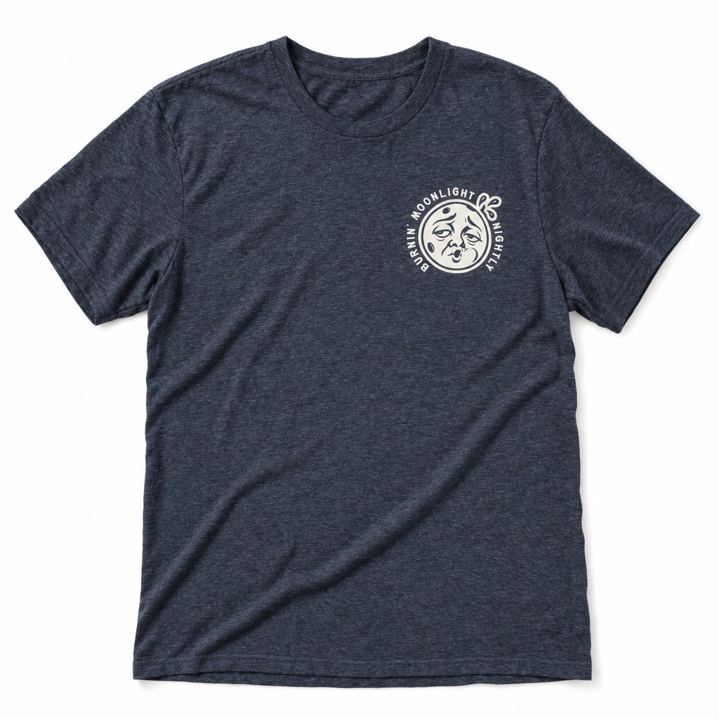 Burnin’ Moonlight Tee in Heather Navy, full front