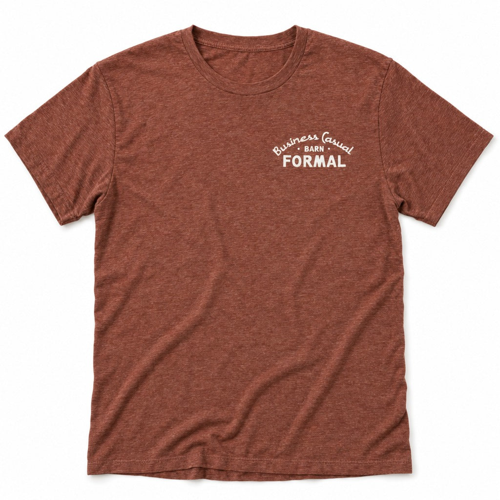 Business Casual, Barn Formal Tee in Heather Clay, full front
