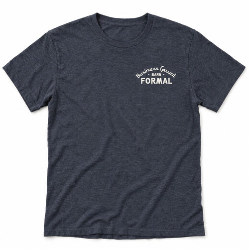 Business Casual, Barn Formal Tee in Heather Navy, full front
