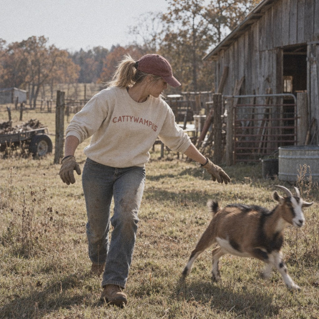 Cattywampus Crewneck in Bone, loose goat