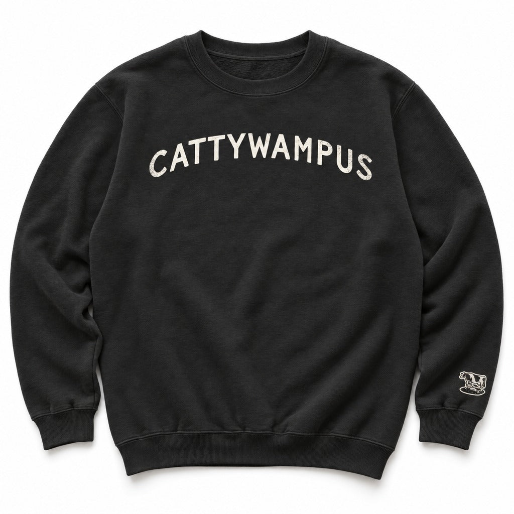 Cattywampus Crewneck in Black, full front