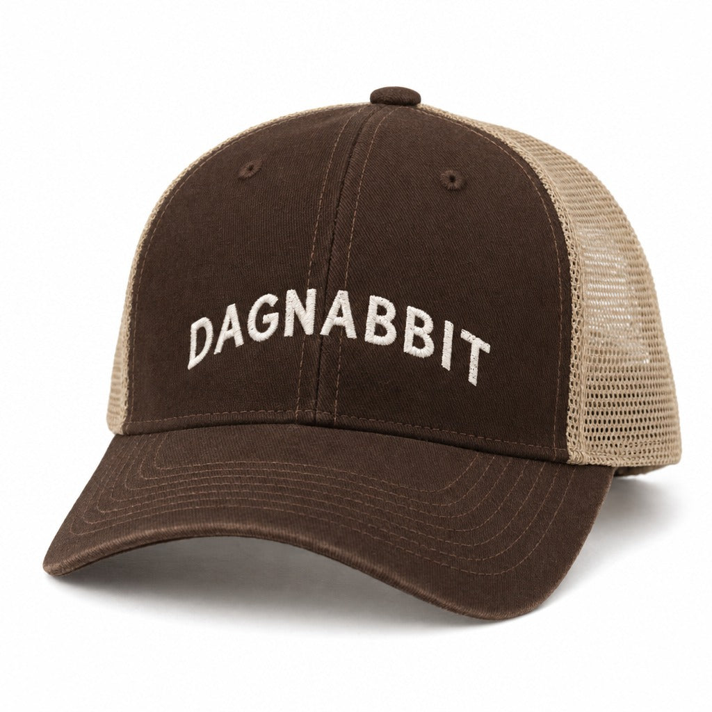 Dagnabbit Trucker Hat in Brown/ Khaki, full front