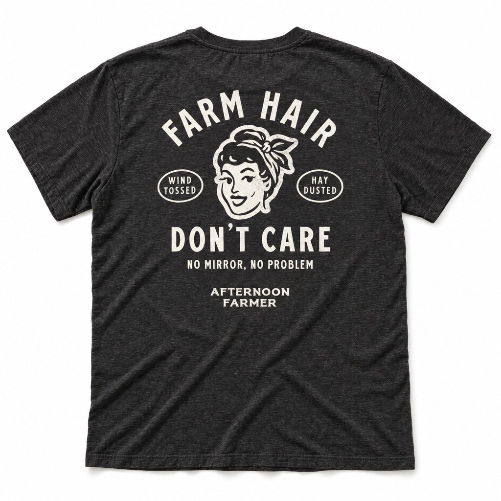 Farm Hair, Don’t Care Tee in Black Heather, full back