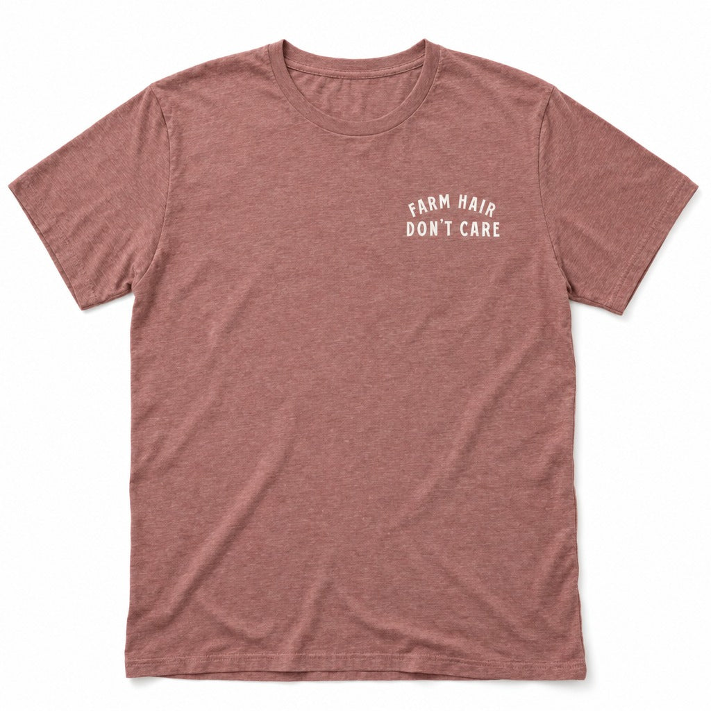 Farm Hair, Don’t Care Tee in Heather Mauve, full front