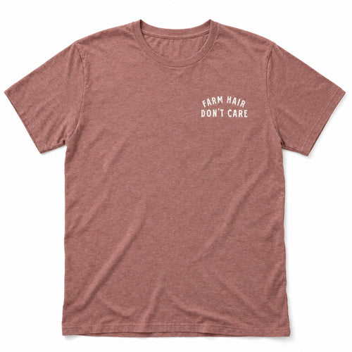 Farm Hair, Don’t Care Tee in Heather Mauve, full front