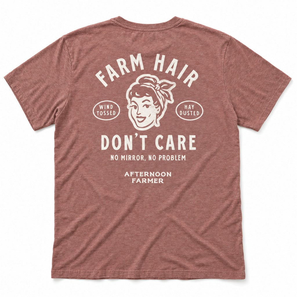 Farm Hair, Don’t Care Tee in Heather Mauve, full back