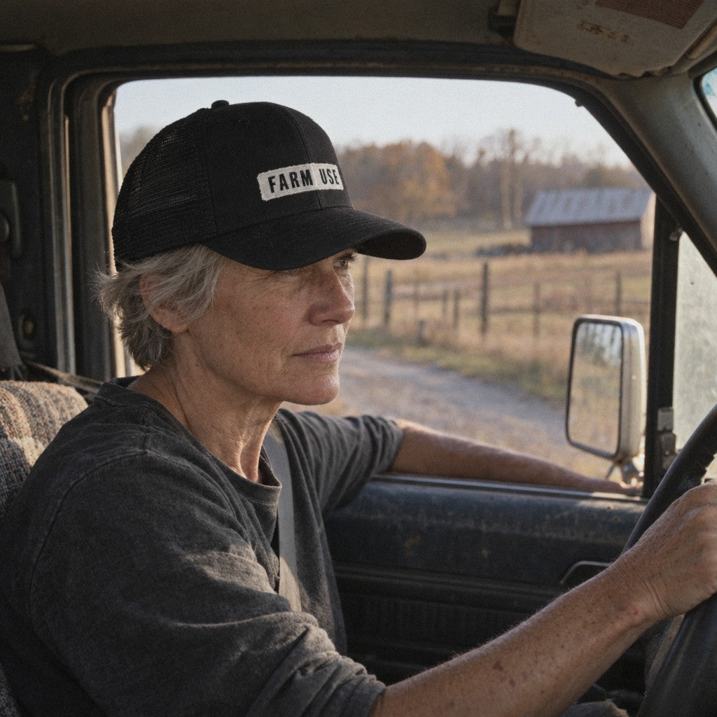 Farm Use Trucker Hat in Black, old truck