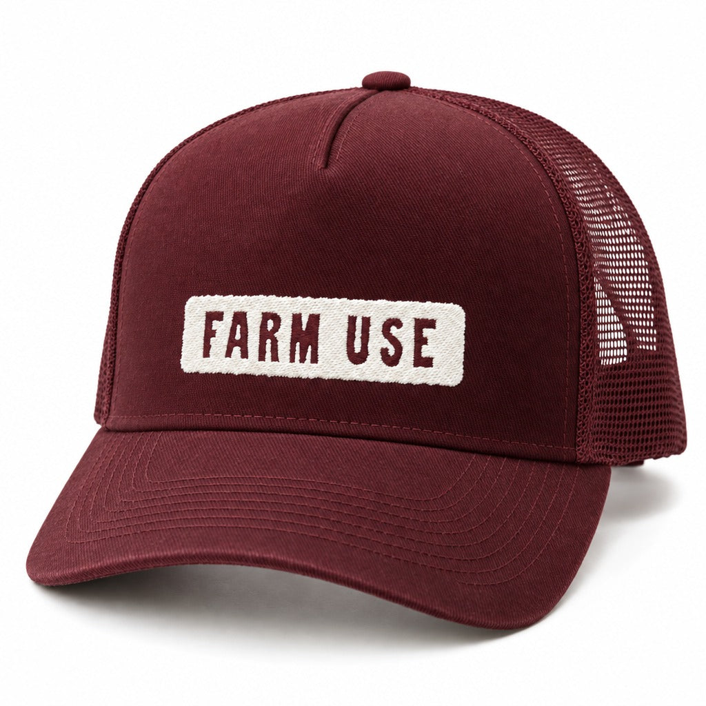 Farm Use Trucker Hat in Cranberry, full front