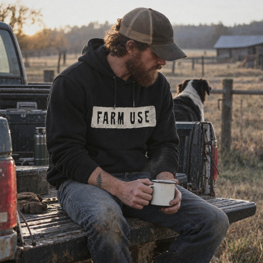 Farm Use Hoodie in Black, tailgate coffee