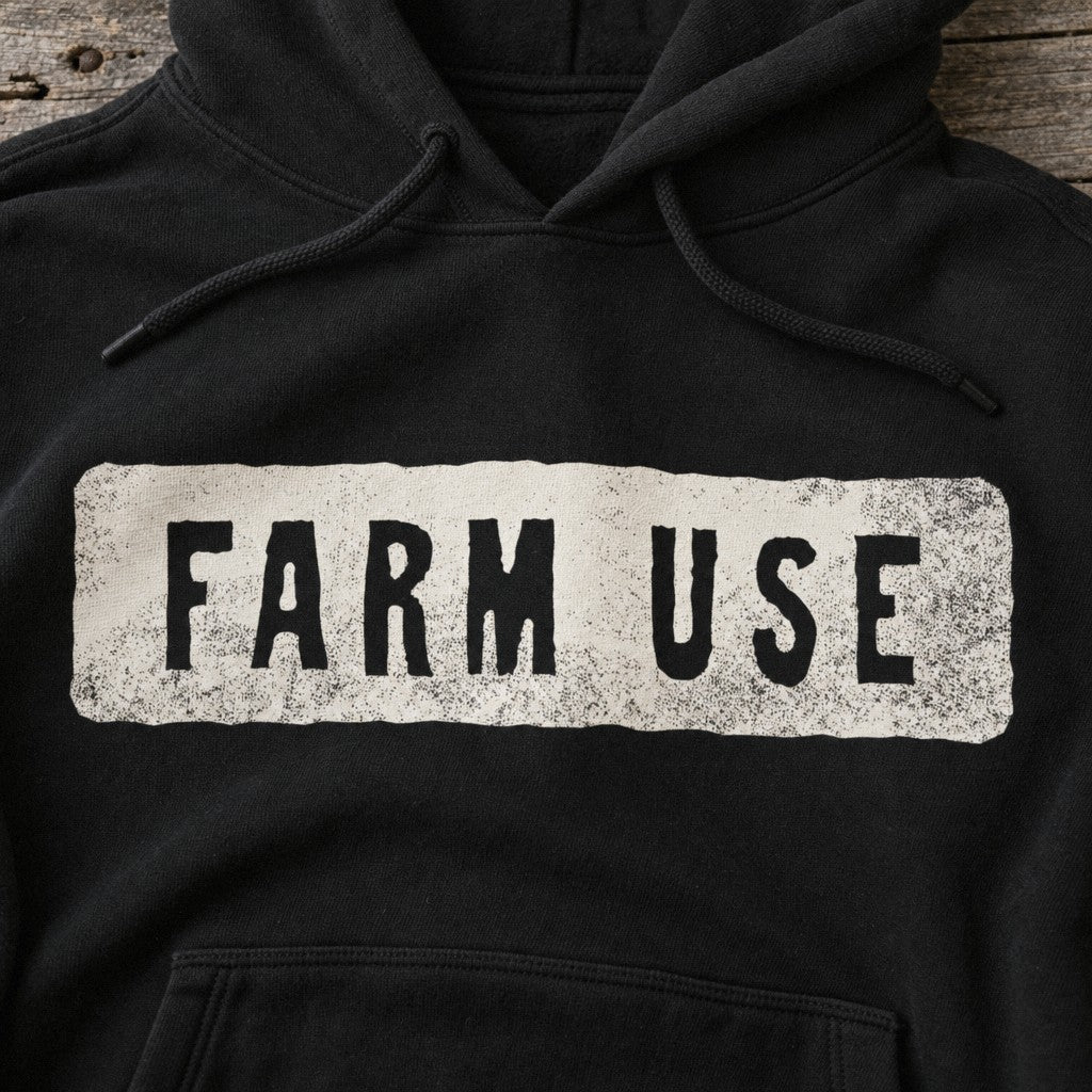 Farm Use Hoodie in Black, close-up front