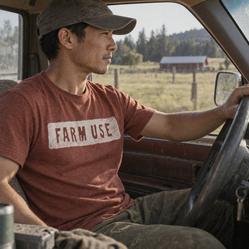 Farm Use Tee in Heather Clay, old truck