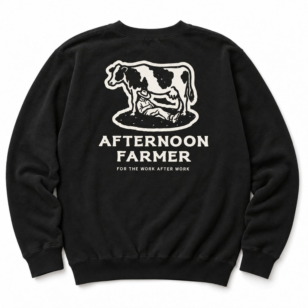 Afternoon Farmer Logo Crewneck in Black, full back