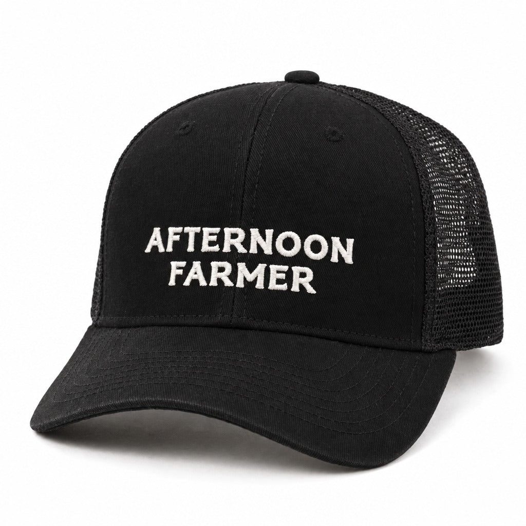 Afternoon Farmer Trucker Hat in Black, full front