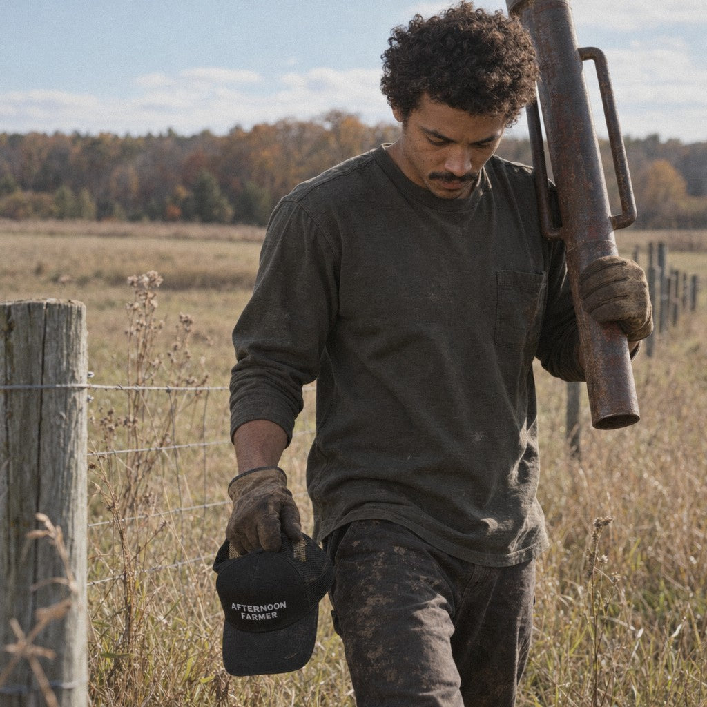Afternoon Farmer Trucker Hat in Black, open field