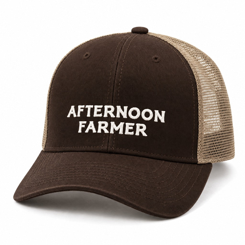 Afternoon Farmer Trucker Hat in Brown/ Khaki, full front
