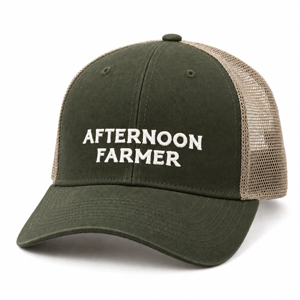 Afternoon Farmer Trucker Hat in Moss/ Khaki, full front
