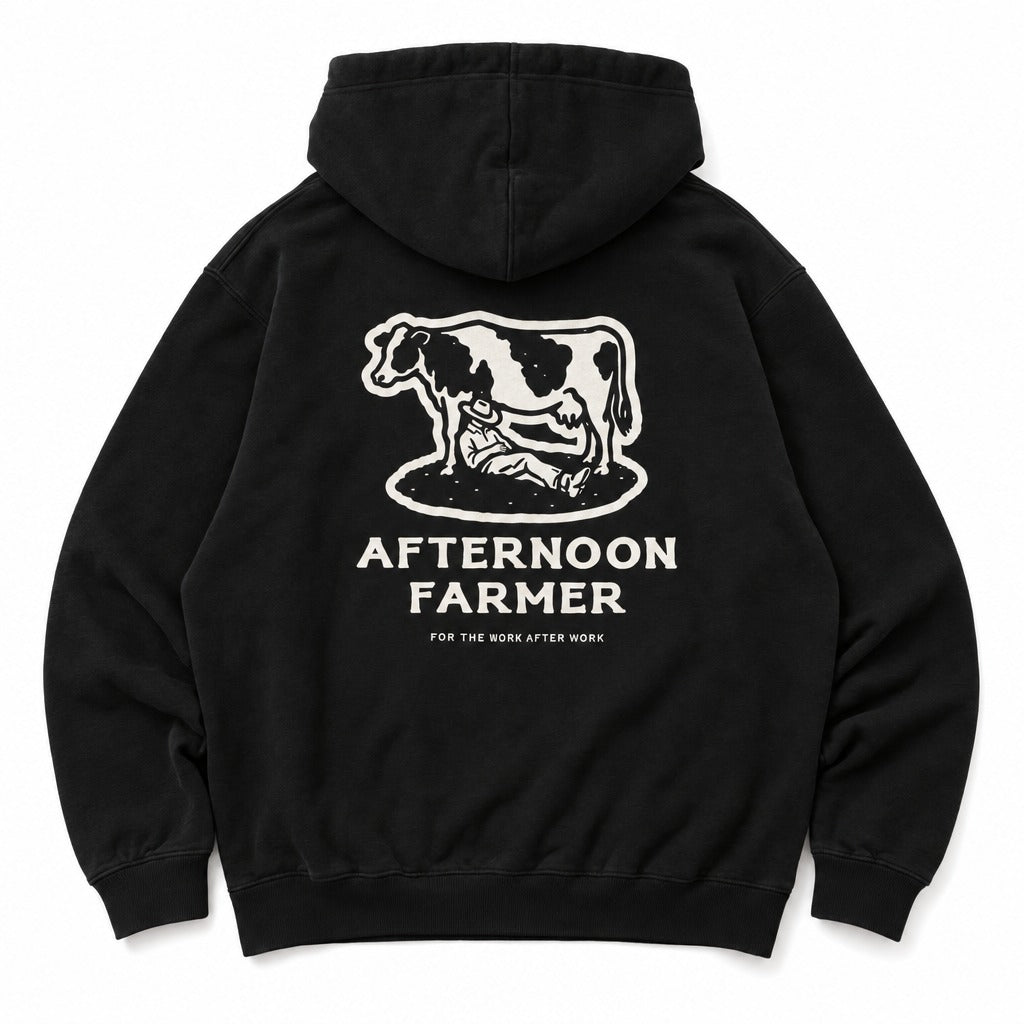 Afternoon Farmer Logo Hoodie in Black, full back