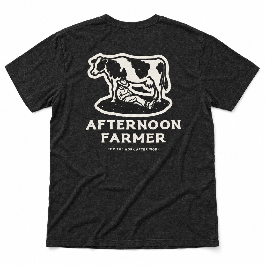 Afternoon Farmer Logo Tee in Black Heather, full back