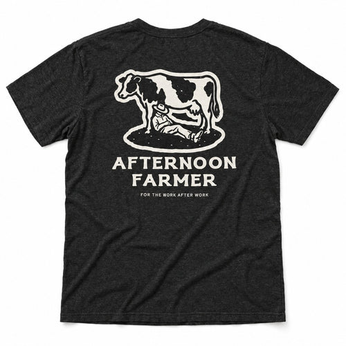 Afternoon Farmer Logo Tee in Black Heather, full back