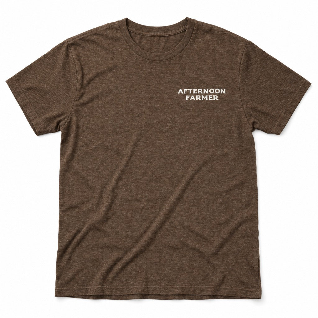 Afternoon Farmer Logo Tee in Heather Brown, full front