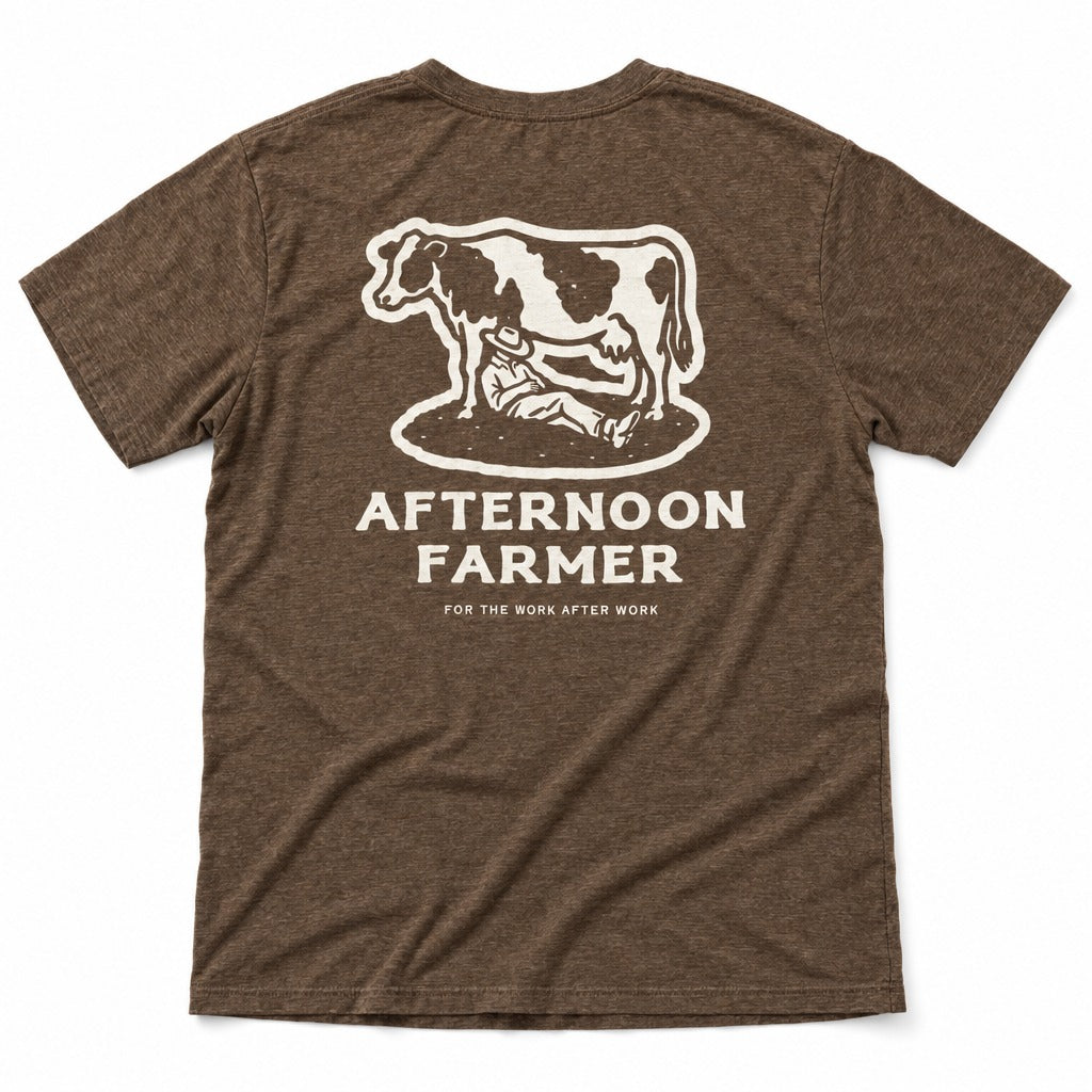 Afternoon Farmer Logo Tee in Heather Brown, full back