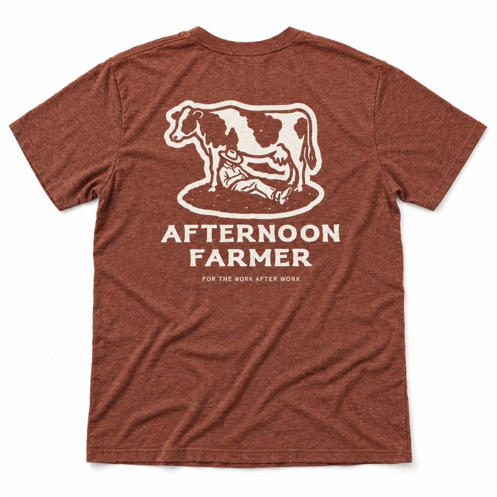 Afternoon Farmer Logo Tee in Heather Clay, full back