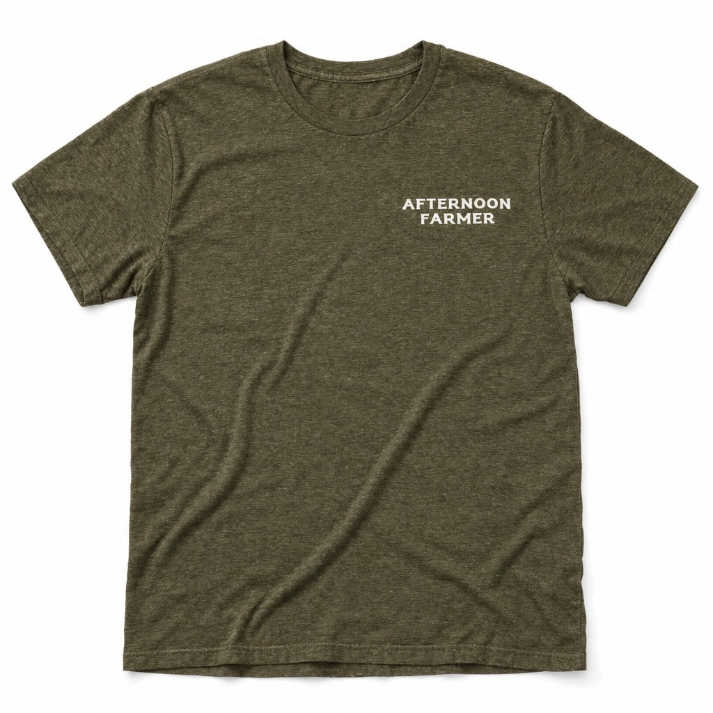 Afternoon Farmer Logo Tee in Heather Olive, full front