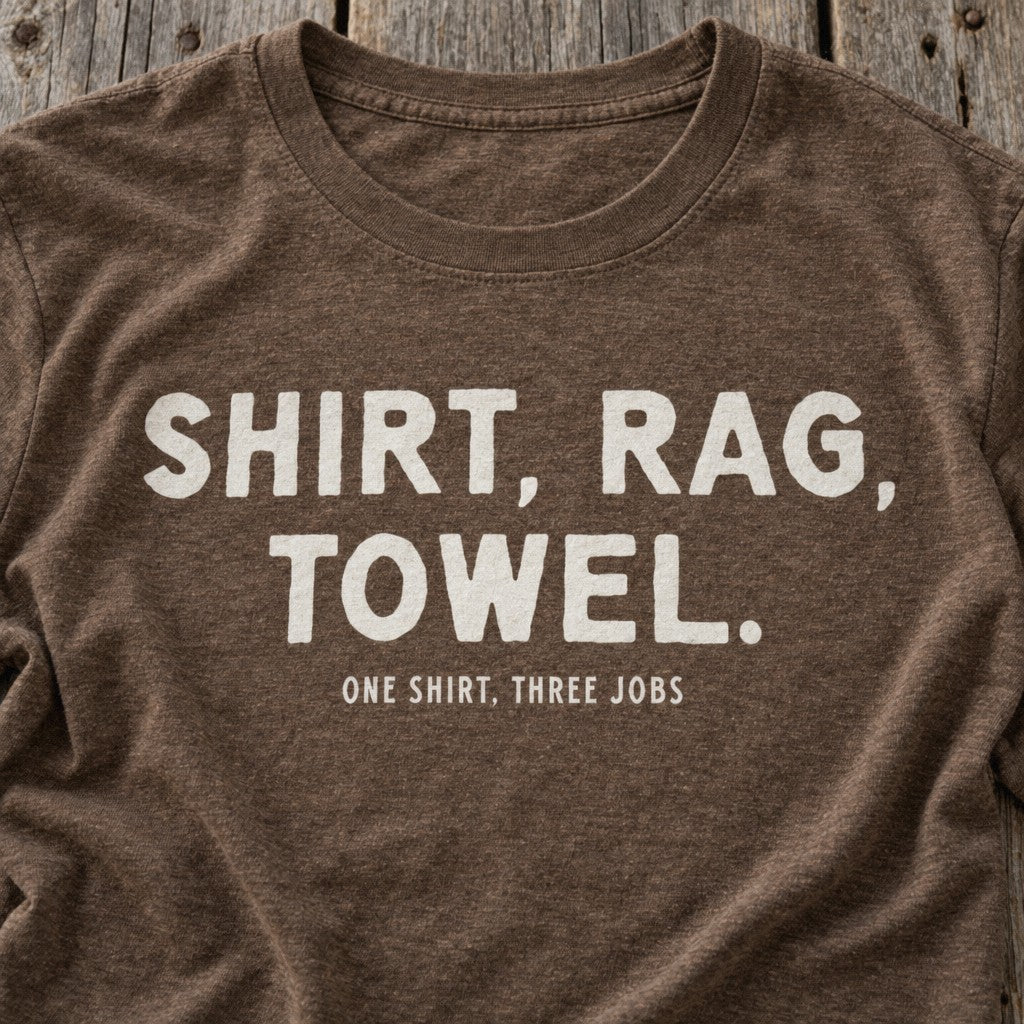 Shirt. Rag. Towel. Tee in Heather Brown, close-up front