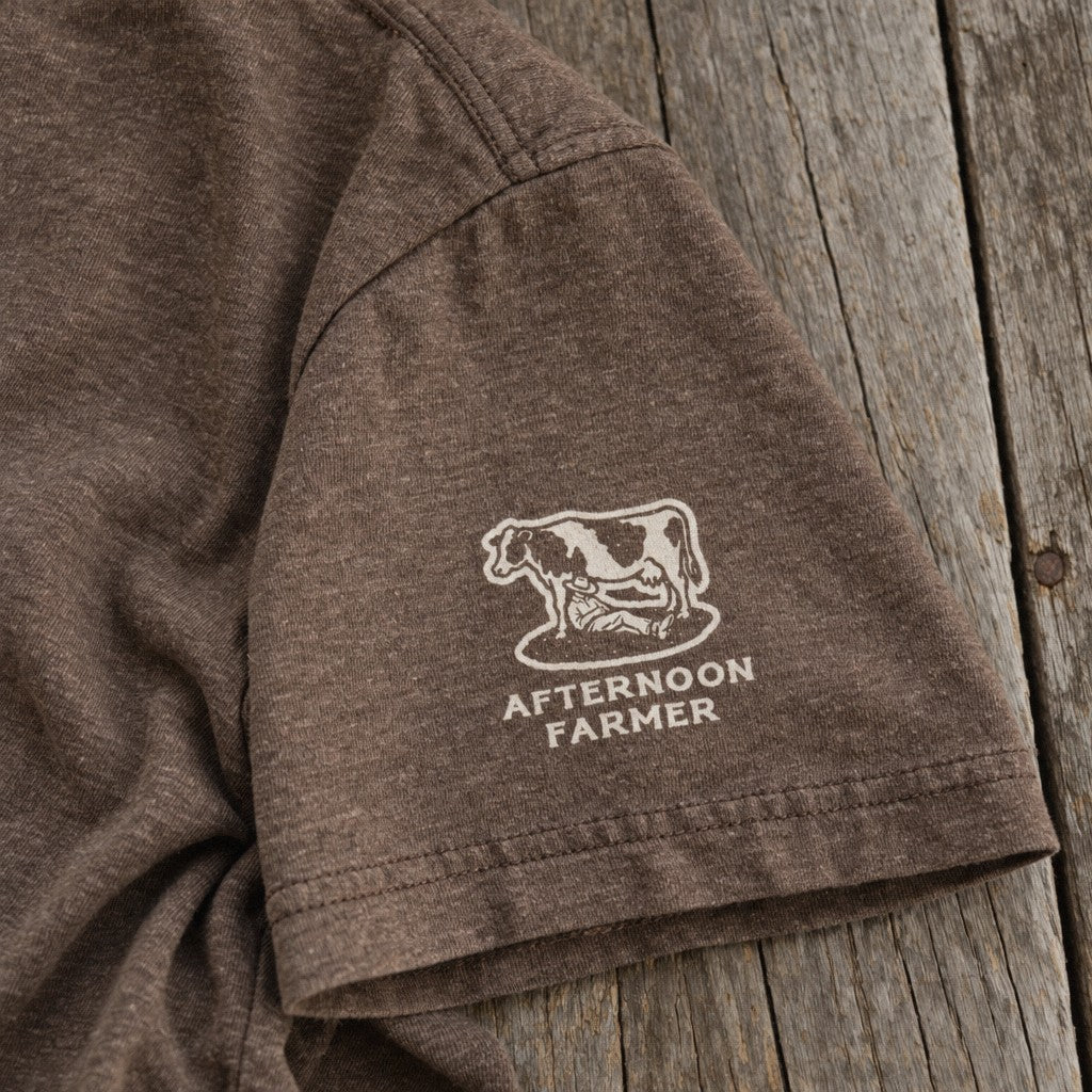 Shirt. Rag. Towel. Tee in Heather Brown, close-up sleeve