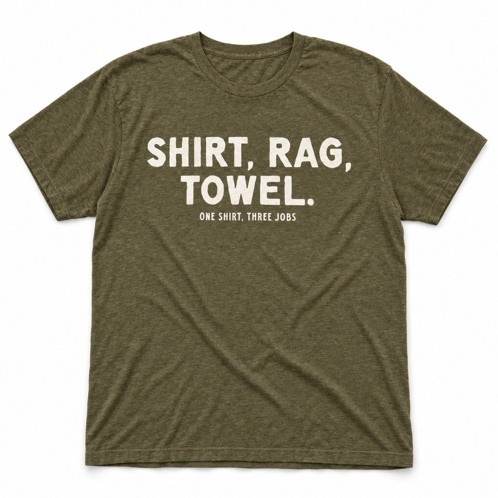 Shirt. Rag. Towel. Tee in Heather Olive, full front