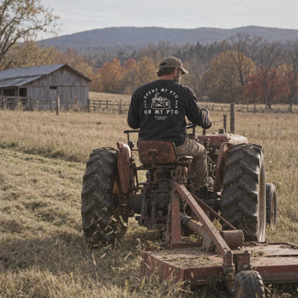 Spent My PTO on My PTO Crewneck in Black, mowing pasture
