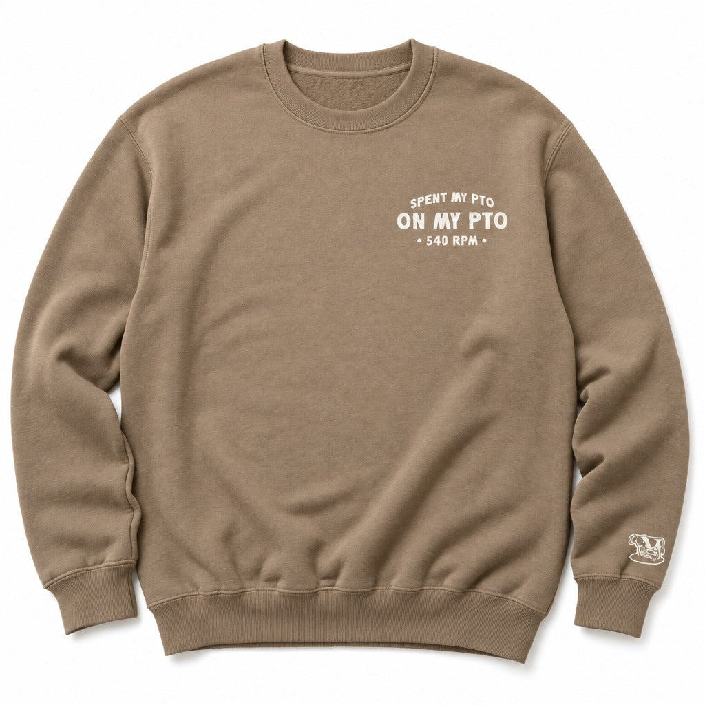 Spent My PTO on My PTO Crewneck in Latte, full front