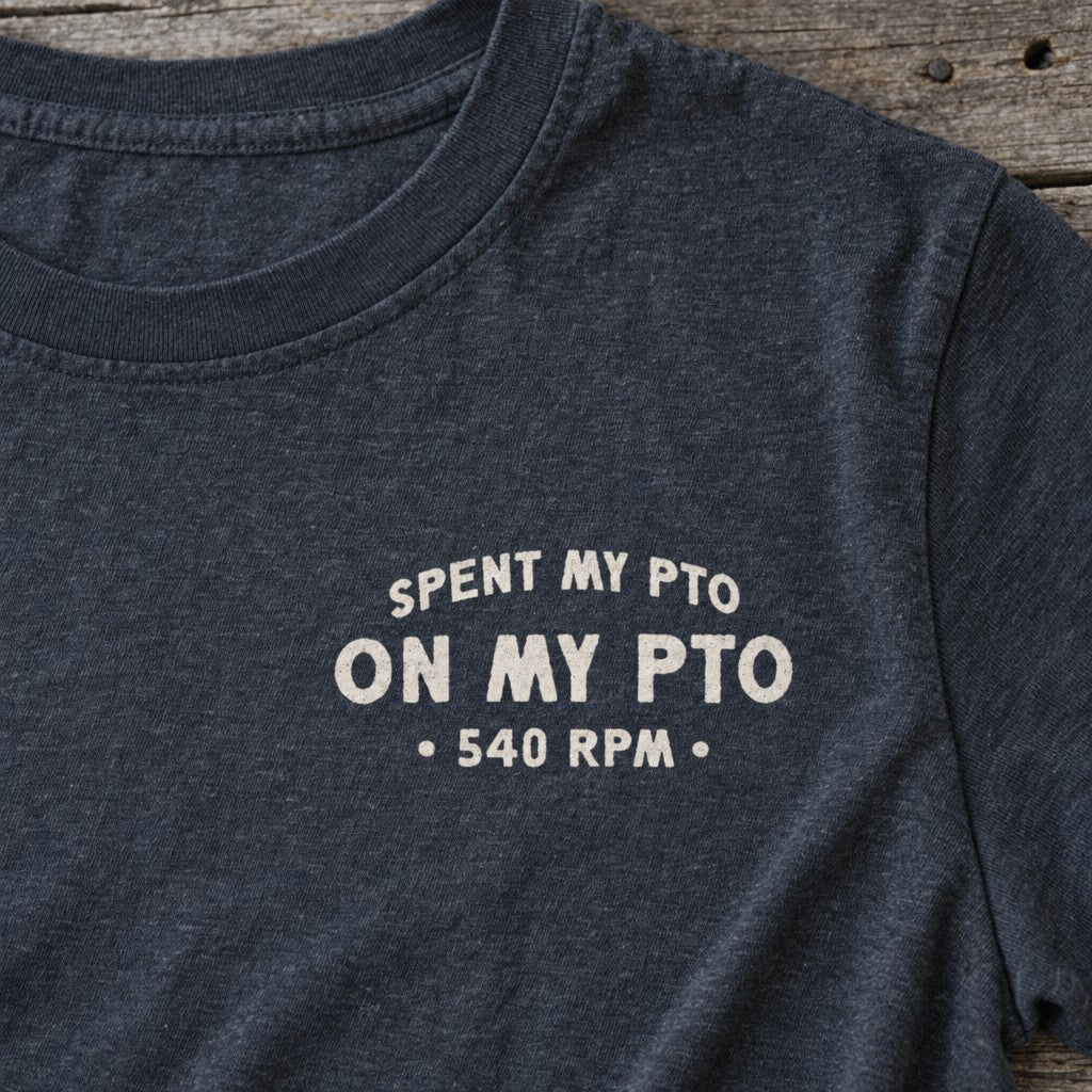Spent My PTO on My PTO Tee in Heather Navy, close-up front