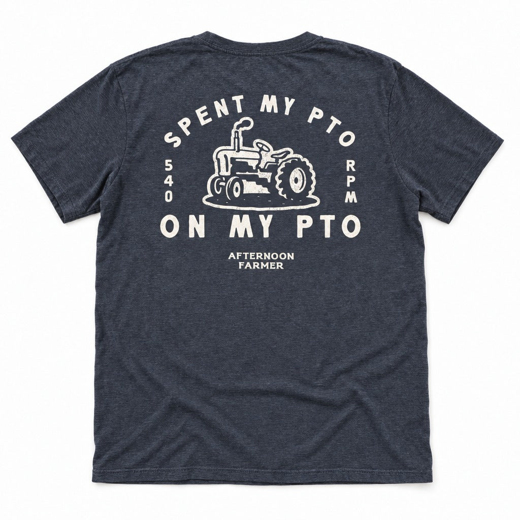 Spent My PTO on My PTO Tee in Heather Navy, full back