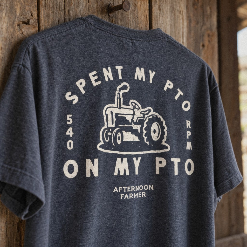 Spent My PTO on My PTO Tee in Heather Navy, close-up back