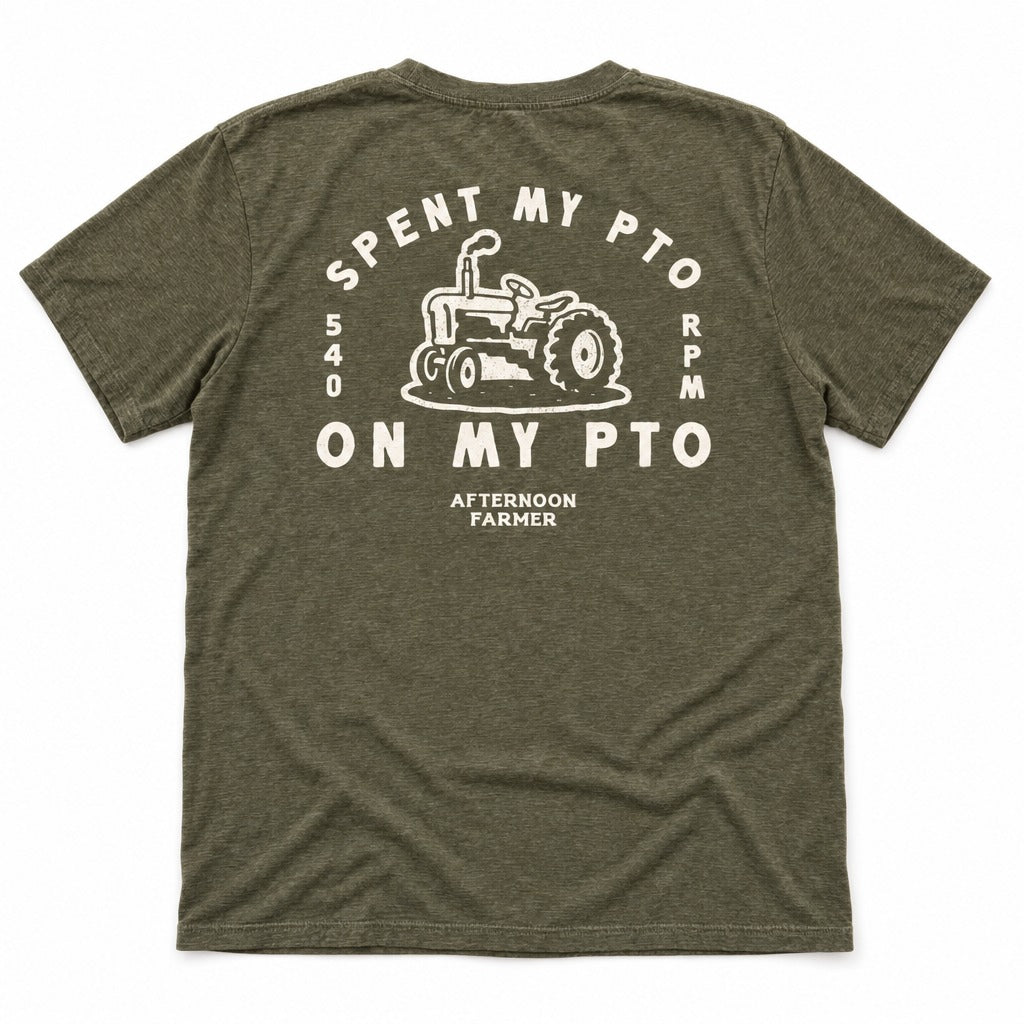 Spent My PTO on My PTO Tee in Heather Olive, full back