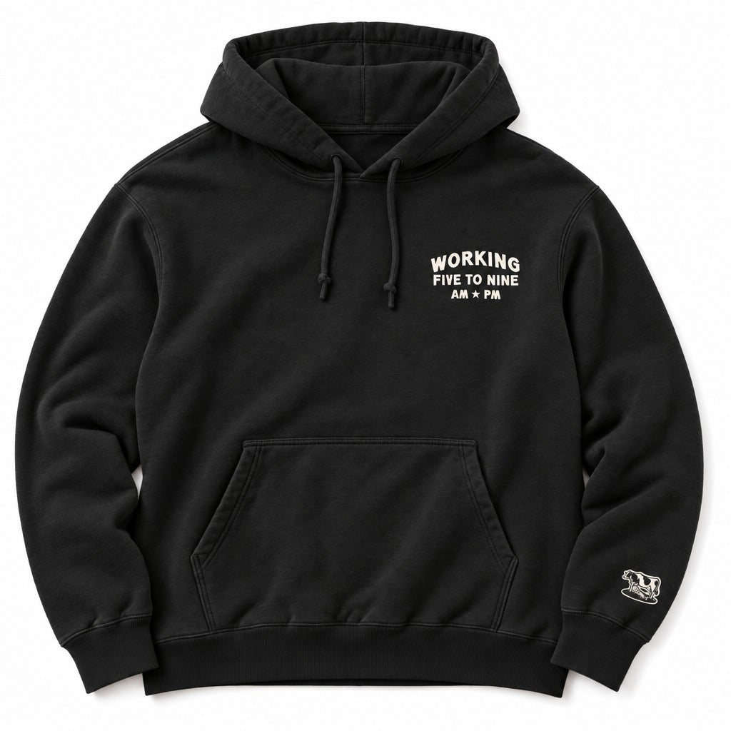Working 5 to 9 Hoodie in Black, full front