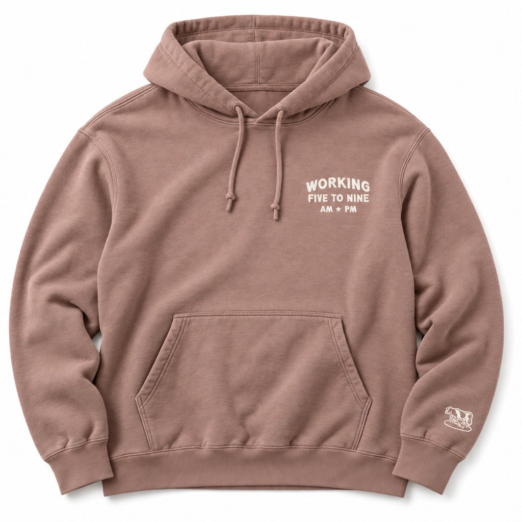 Working 5 to 9 Hoodie in Dusty Rose, full front